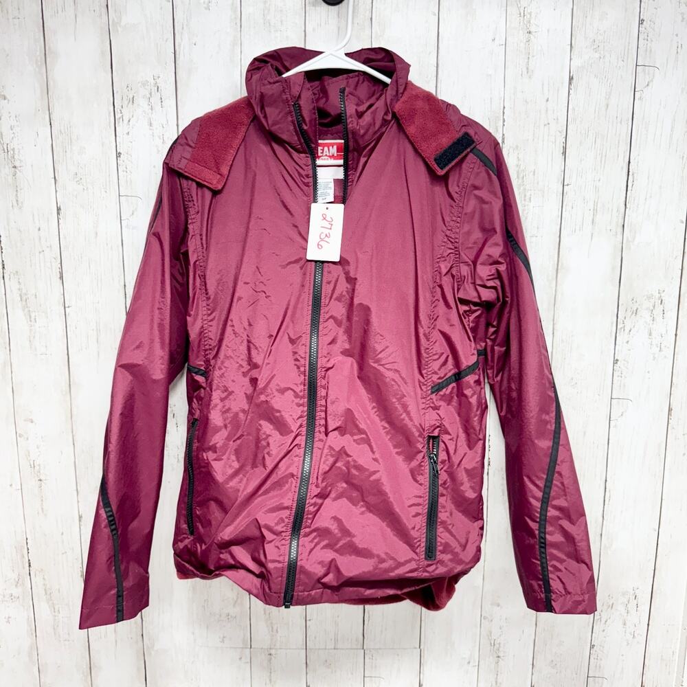 Team 365 Jacket Men Size‎ Small Maroon Full Zip Hooded Fleece Lined Coat Pockets